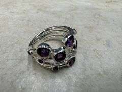 Sterling Silver Natural Gemstone Amethyst Ring Size 6