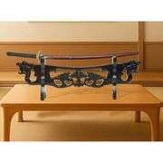 Hand-Carved Wooden Sword Display Stand with Dragon Head Design