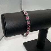 18 Kt White Gold Plated Lab Simulated 17 Ctw Pink Sapphire Princess Cut Bracelet