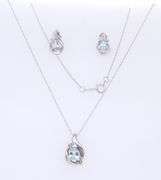 Set of White Gold Pear Shaped Blue Stone and Diamond Necklace and Earrings