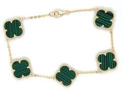 925 Sterling silver 5 clover malachite bracelet