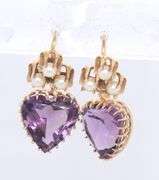Antique Yellow Gold Amethyst and Pearl Dangle Earrings