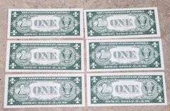Lot of 6 1935F Silver Certificates, UNC