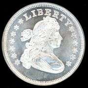 One Troy Ounce .999 Fine Silver Round w/Bust Dollar Design