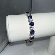 18 Kt White Gold Plated Huge 32.5 Ctw Lab Simulated Diamond and Midnight Blue Sapphire Tennis Bracel