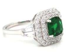 925 Sterling silver emerald cut green cubic zirconia ring