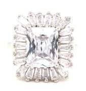925 Sterling silver emerald cut cubic zirconia ring with baguette cut CZ halo