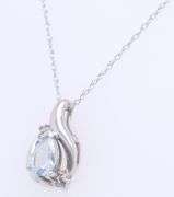 Set of White Gold Pear Shaped Blue Stone and Diamond Necklace and Earrings