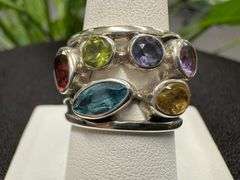 Sterling Silver Garnet, Peridot, Blue Topaz, Citrine, Amethyst Gemstone Ring Size 10