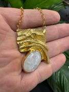 Sterling Silver 925 with 18k Gold Plating with Moonstone Pendant 20" Necklace Unique