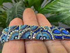 Original Handmade Mosaico Bracelet 8.5" 925 Sterling Silver Mexico Artistic Jewelry