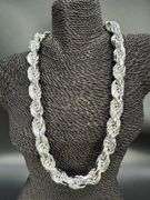 Rhodium Plated Sterling Silver Heavy Diamond-Cut Rope Chain 18mm Solid 925 Italy Necklace 26"