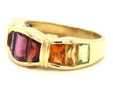 18kt Yellow gold multi color stone wave ring