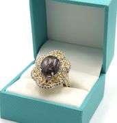 Splendid Massive 14.86CTS Oval Cabochon-Cut Star Ruby & 2.33CTW Round Colorless Sapphires in 14K Gol