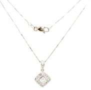 14kt White gold 0.35ctw princess cut diamond halo pendant on chain
