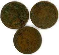 3 Different Early Date Indian Head Cents: 1866, 1870, 1879