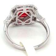 Red cushion cut and white round cubic zirconia ring in 925 sterling silver