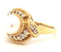 Feminine 14K YG Pearl and Diamond Ring