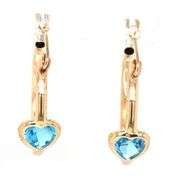 10kt Yellow gold heart shaped blue topaz hoop earrings