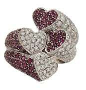1.90ctw Ruby and 2.20ctw Pave Diamond Heart Shaped Bypass Ring in 18K