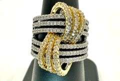 Dazzling 14 K White Gold and 14 K Yellow Gold Plated Simulated Diamond Ring