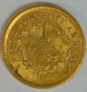 Very Choice BU 1852 Type One $1 Gold Piece. Fresh