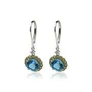 Genuine Blue Topaz & Peridot Halo Earrings in 925 Silver – Brilliant Color Contrast