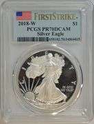 Flawless PCGS PR70DCAM graded 2018-W $1 Silver Eagle. 1st Strike
