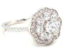 925 Sterling silver flower style round brilliant cut white cubic zirconia ring