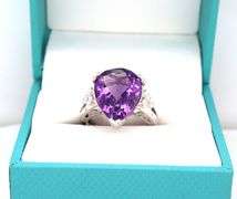 Breathtaking 6.46CTS Pear Shaped Brilliant-Cut Amethyst & Diamond Ring in Sterling Silver