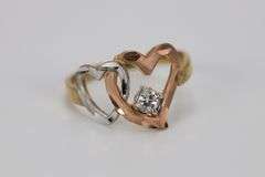 10k Yellow Gold Rose White Heart Knot White CZ Solitaire Promise Ring Size 7