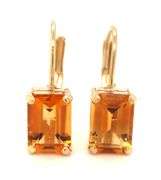 14kt Yellow gold emerald cut citrine lever back earrings