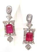 Darling 4.90CTW Emerald-Cut Rubies & Diamond earrings in 14K White Gold Over Sterling Silver