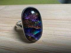 Sterling Silver 925 One of a Kind Dichroic Glass Ring Size 7