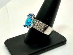 14 Kt White Gold Plate 3.5 Ct Simulated Blue Diamond Ring