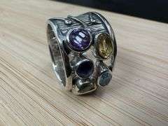 Sterling Silver Garnet, Peridot, Blue Topaz, Citrine, Amethyst Gemstone Ring Size 10