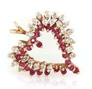 Classicc 14K YG Ruby and Diamond Heart Pendant