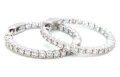 14kt White gold 1.45ctw diamond in out hoop earrings