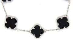 925 Sterling silver 5 clover black onyx link bracelet