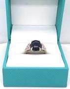 Darling 6.59CTS Cabochon-Cut Blue Sapphire & Diamond Ring in Sterling Silver