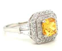 925 Sterling silver princess cut yellow and white round and baguette cubic zirconia ring