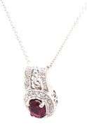 14kt White gold oval tourmaline and diamond pendant on chain