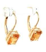 14kt Yellow gold emerald cut citrine lever back earrings