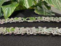 Sterling Silver Byzantine Flat Link Chain 17.5mm 925 Italy Heavy Necklace 24"