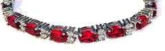 18 Kt White Gold Plated Lab Simulated 16.5 Cttw Red Ruby Diamond Tennis Bracelet