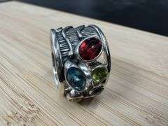 Sterling Silver Garnet, Peridot, Blue Topaz, Citrine, Amethyst Gemstone Ring Size 10
