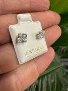 10k Yellow Gold 5mm Square White CZ Princess-Cut Solitaire Stud Earrings