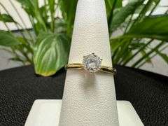 10k Yellow Gold Classic White CZ Solitaire Engagement Band Ring Size 6.75