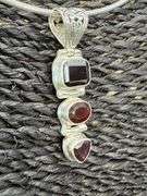 Sterling Silver Natural Garnet Gemstone Pendant w/ 18" .925 Italian Omega Chain