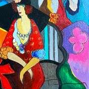 "Gossip" by Itzchak Tarkay (1935-2012)